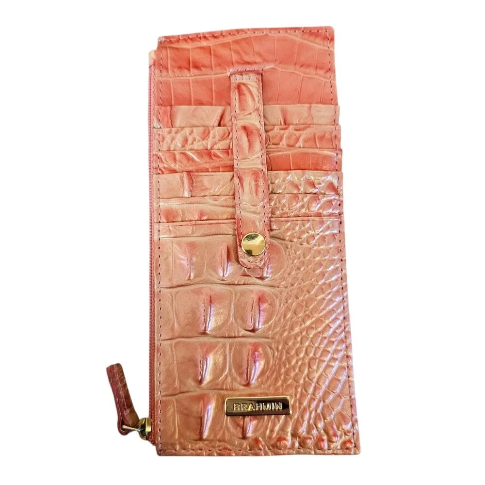 Brahmin Duxbury Pink Punch Melbourne Croc Leather and Card Holder Wallet Set